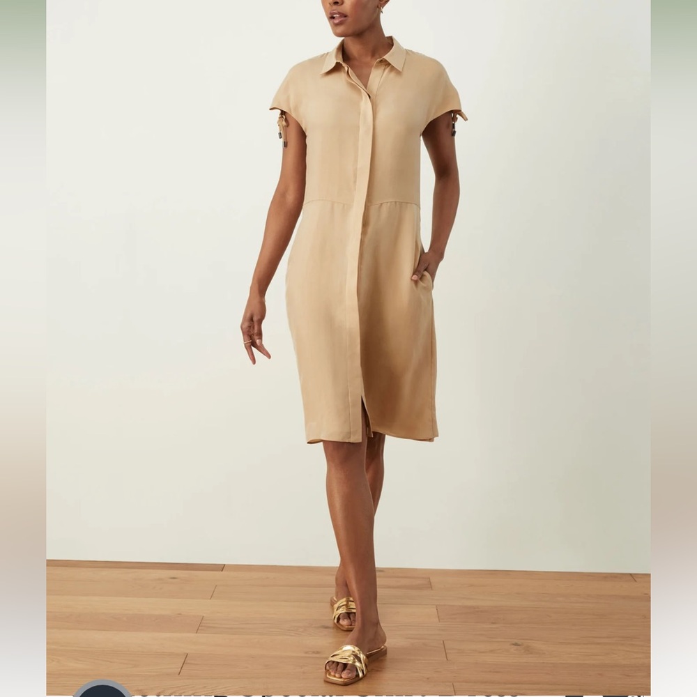 ADAY Something Special Shirt Dress Cupro Button Front‎ in Sesame Size Medium